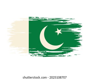 Pakistani flag brush grunge background. Vector illustration.