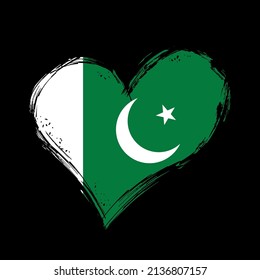 Pakistani flag heart-shaped grunge background. Vector illustration.