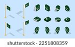 Pakistani flag (Islamic Republic of Pakistan). 3D isometric flag set icon. Editable vector for banner, poster, presentation, infographic, website, apps, maps, and other uses.