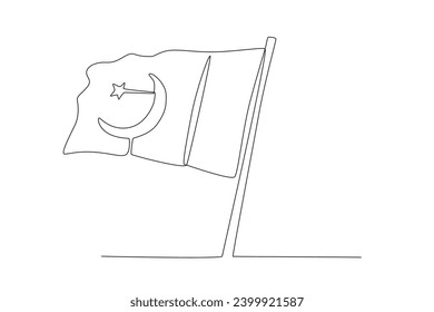 A Pakistani flag on a high pole. Pakistan Day one-line drawing