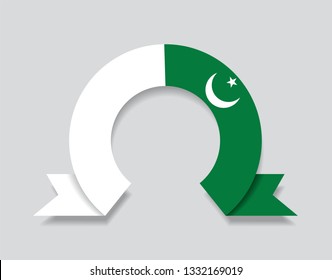 Pakistani flag rounded ribbon abstract background. Vector illustration.