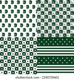 Pakistani flag seamless pattern, 4 seamless pattern for independence day, happy independence day Pakistan