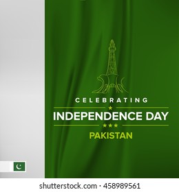 Pakistani Flag style background. Pak Wallpaper. New Pakistani Freedom Day 2016. Vector 14 August Pakistan Independence Day. Celebration Card. Illustration