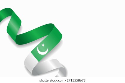 Bandera pakistaní estilizada con una cinta ondulada, que simboliza el orgullo nacional, la celebración o la identidad cultural. Ilustración vectorial.