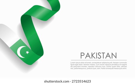 Pakistani flag wavy ribbon, symbolizing national pride, ideal for patriotic or cultural design themes. Vector illustration.