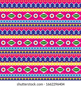 Pakistani or Indian truck art style seamless vector pattern, colorful decorative floral ornament. Colorful repetitive textile or wallpaper  background inspired by traditional lorry and rickshaw art