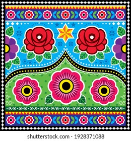 Pakistani and Indian truck art vector design with roses, star flowers, Diwali colorful pattern

Retro floral ornament inspired by traditional lorry and rickshaw  decorations from India and Pakistan