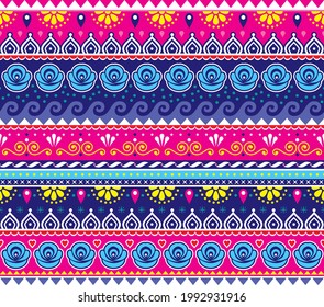 Pakistani or Indian truck art vector seamless pattern, decorative truck floral design with flowers and abstract shapes 

Pink and navy blue repetitive background inspired by traditional lorry art