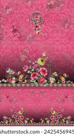 Pakistanisches Kurti digitales Design Blumenmuster 
Textil Drei Stücke Design, pakistanische Damen Kurti- Illustration 02
