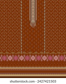 Pakistani Kurti digital design flower pattern Front 02 - illustration