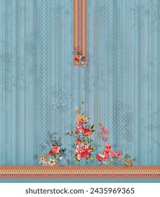 Pakistani Kurti digital design flower pattern Textile Three Pieces Design, Pakistani Ladies Kurti - illustration