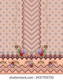 Pakistani Kurti digital design flower pattern - illustration
