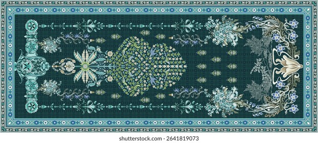 Pakistani Kurti digital design flower pattern Dupatta Design 