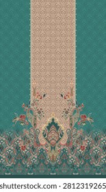 Pakistani Kurti digital design flower allover  pattern Front 04 - illustration digital print