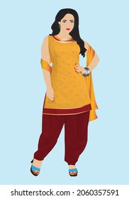 Pakistani lady wearing traditional dress shalwar kameez new design