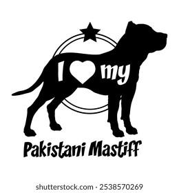 Pakistani Mastiff. dog silhouette, i love my dog,  dog, dog breeds, logo, vector, silhouette, animal, illustration, icon, sign, black, pet,