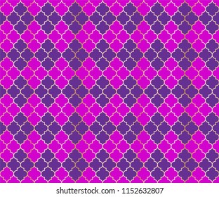 Pakistani Mosque Vector Seamless Pattern. Argyle rhombus muslim fabric background. Traditional mosque pattern with gold grid. Stylish islamic argyle seamless design of lantern lattice shape tiles.