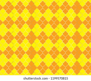 Pakistani Mosque Vector Seamless Pattern. Argyle rhombus muslim textile background. Traditional mosque pattern with gold grid. Stylish islamic argyle seamless design of lantern lattice shape tiles.