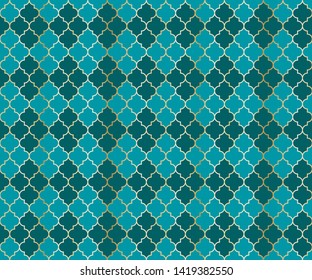 Pakistani Mosque Vector Seamless Pattern. Argyle rhombus muslim textile background. Traditional ramadan pattern with gold grid. Stylish islamic argyle seamless design of lantern lattice shape tiles.