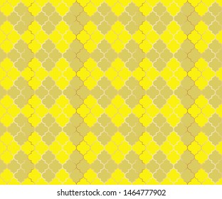 Pakistani Mosque Vector Seamless Pattern. Argyle rhombus muslim fabric background. Traditional mosque pattern with gold grid. Trendy islamic argyle seamless design of lantern lattice shape tiles.