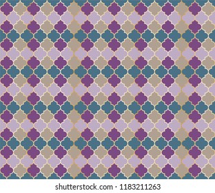 Pakistani Mosque Window Vector Seamless Pattern. Ramadan mubarak muslim background. Traditional ramadan mosque pattern with gold grid. Trendy islamic window grid design of lantern shapes tiles.