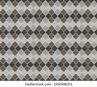 Pakistani Mosque Window Vector Seamless Pattern. Ramadan mubarak muslim background. Traditional ramadan mosque pattern in gold grid borders. Trendy islamic window grid design of lantern shapes tiles.