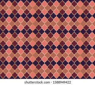 Pakistani Mosque Window Vector Seamless Pattern. Ramadan mubarak muslim background. Traditional ramadan mosque pattern with gold grid. Islamic window grid design of lantern shapes tiles.