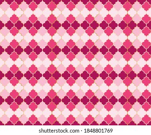 Pakistani Mosque Window Vector Seamless Pattern. Ramadan mubarak muslim background. Traditional ramadan mosque pattern with gold grid. Chic islamic window grid design of lantern shapes tiles.