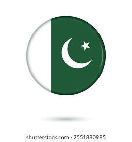 Pakistani official flag round glossy and shiny badge 3D vector illustration isolated on white background for Independence Day 14th August 1947, Pakistan Day 23rd March, Quaid-e-Azam day 25 December