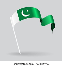 Pakistani pin icon wavy flag. Vector illustration.