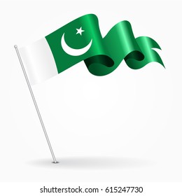 Pakistani pin icon wavy flag. Vector illustration.