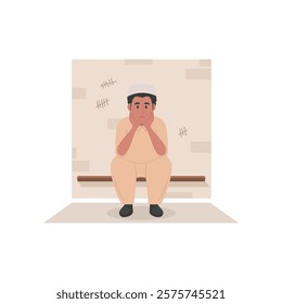 Pakistani prisoner sitting in jail vector illustration