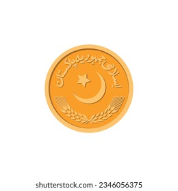 Pakistani Rupee coin. Gold PKR Currency (Pakistan Coins) vector illustration