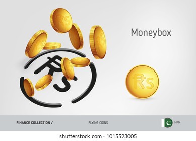 Pakistani Rupee money box with flying Pakistani Rupee coins, finance concept. Vector illustration for print, websites, web design, mobile app, infographics.