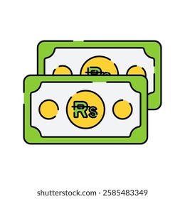 Pakistani Rupee Notes. Paper currency featuring the Pakistani Rupee symbol, representing the country economy.