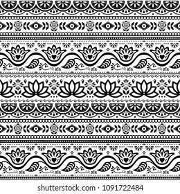 
Pakistani truck art vector seamless pattern, Indian truck floral black and white design with lotus flower, leaves and abstract shapes.

Monochrome repetitive background inspired by traditional lorry 