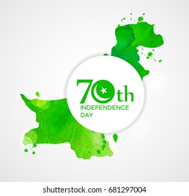Pakistan's 70th Independence Day Background with Watercolor Map.