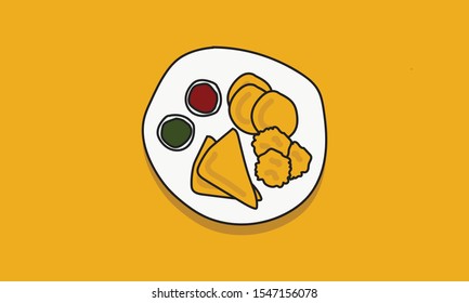 Pakodas with Sauce Hand Drawn Vector Illustration
