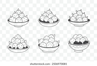 Pakoras Line Art Vector Set Delicious Indian Snack Outline Illustrations for Creative Projects