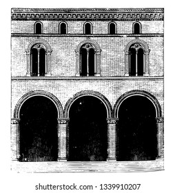 Façade of a Palace at Bologna the rarity and expensiveness of free to stone an architectural style in brick employed in the foregoing period for churches vintage 