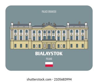 Palace Branicki in Bialystok, Poland. Architectural symbols of European cities. Colorful vector 