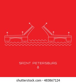 Palace Bridge - symbol of Saint Petersburg, Russia. Simple line drawn. Vector illustration.