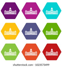 Palace of Congress in Buenos Aires, Argentina icon set many color hexahedron isolated on white vector illustration