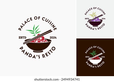 Die Resto-Logo-Vorlage des Palace of Cuisine Panda verbindet königliche Eleganz mit kulinarischem Charme und eignet sich perfekt für gehobene Restaurants und Restaurants. Mehrschichtige EPS-Vektorgrafik