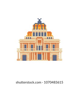 Palace of Fine Arts in Mexico City, Mexico, tourist landmarks. Isolated vector illustration on white background. Travel and Tourism with historic building. Design stickers, logo, mobile app.  8-bit.