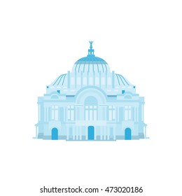 Palace of Fine Arts silhouette in blue colors. Vector illustration