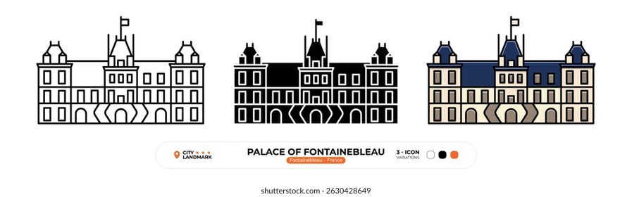 Palace of Fontainebleau Line Icon. Fontainebleau, France, Landmark, Silhouette, Color Vector, Editable Stroke.
