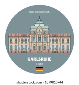 Palace of the Grand Duke in Karlsruhe, Germany. Architectural symbols of European cities. Colorful vector 