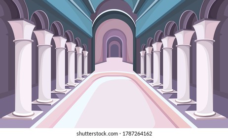 Sala del palacio con columnas. Hermoso interior de castillo.