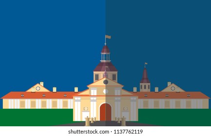 Palace icon. Flat image. Is a large monumental front building
